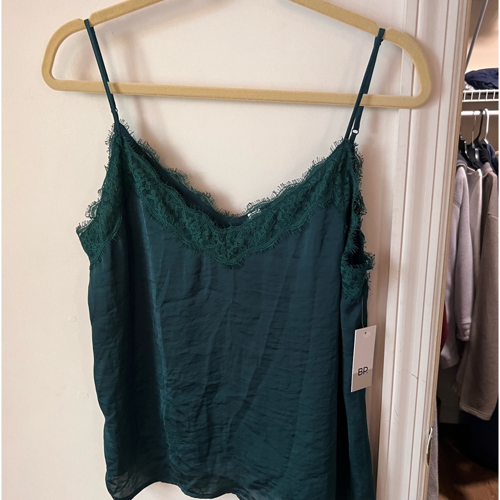 bp Dark Teal Lace Trim Satin Cami Crop Top